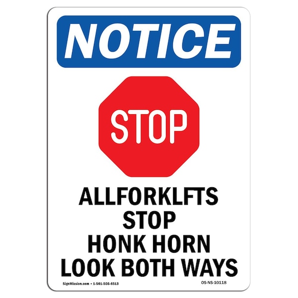 Safety Sign, OSHA Notice, 5" Height, All Forklifts Stop Sign With Symbol, Portrait, 10PK
